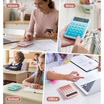 Calculator, Desk Calculators, Cute Pink Calculator, 12 Digit with Large LCD Display, Basic Standard Calculator, Big Button, Aesthetic Calculator, Mechanical Calculator for Office School