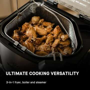 Masterbuilt® 3-in-1 10 Liter XL Electric Fryer, Boiler and Steamer Combination with Drain Basket and Breakaway Safety Cord in Stainless Steel, Model MB20012420