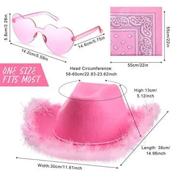 24 Pack Cowgirl Hats with Paisley Bandana and Heart Glasses Set, Fluffy Feather Boa Cowgirl Cowboy Hats for Party(Pink,Stylish Style)
