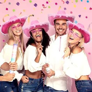 24 Pack Cowgirl Hats with Paisley Bandana and Heart Glasses Set, Fluffy Feather Boa Cowgirl Cowboy Hats for Party(Pink,Stylish Style)