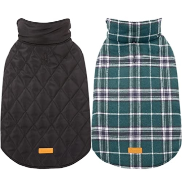 Kuoser Warm Reversible Dog Jacket Waterproof Winter Coat British Style Plaid Pet Clothes Cold Weathe...