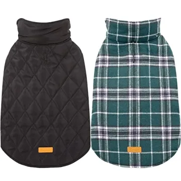Kuoser Warm Reversible Dog Jacket Waterproof Winter Coat British Style Plaid Pet Clothes Cold Weathe...