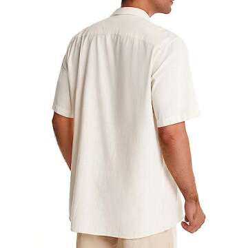 Alimens & Gentle Mens Linen Shirts Short Sleeve Button Down Shirts Cotton Summer Beach Cuban Shirts Vacation Hawaiian Shirts