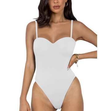 REORIA Womens 2024 Summer Sexy V Neck Double Lined Sleeveless Trendy Going Out Slimming Cami Body Suit Top for Teen Girls White Small