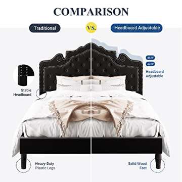 Elegant Allewie King Bed Frame with Velvet Headboard