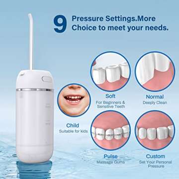 Water Flosser Cordless for Teeth, PONYFREE Mini Portable Oral Irrigator with 9 Pressure Modes, Teeth...