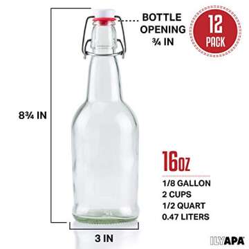 Ilyapa 16 Ounce Clear Swing Top Glass Beer Bottles for Home Brewing - Carbonated Drinks, Kombucha, K...