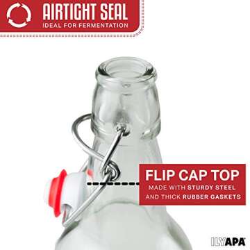Ilyapa 16 Ounce Clear Swing Top Glass Beer Bottles for Home Brewing - Carbonated Drinks, Kombucha, Kefir, Soda, Juice, Fermentation, 12 Pack Glass Bottle with Airtight Rubber Seal Flip Caps