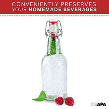 Ilyapa 16 Ounce Clear Swing Top Glass Beer Bottles for Home Brewing - Carbonated Drinks, Kombucha, Kefir, Soda, Juice, Fermentation, 12 Pack Glass Bottle with Airtight Rubber Seal Flip Caps