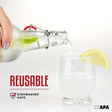 Ilyapa 16 Ounce Clear Swing Top Glass Beer Bottles for Home Brewing - Carbonated Drinks, Kombucha, Kefir, Soda, Juice, Fermentation, 12 Pack Glass Bottle with Airtight Rubber Seal Flip Caps