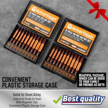 Amartisan 20-Piece Hex Head Allen Wrench Drill Bit Set, Metric and SAE S2 Steel Hex Bits Set, Magnetic Tips, 2.3" Long With Storage box.