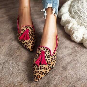 Hee grand Women's Tassel Slip on Loafer Flat Casual Pointed Toe Faux Suede Flat Mules Shoes Comfort ...