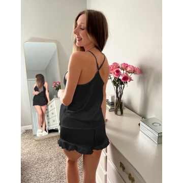 Ekouaer Women's Silk Pajama Set with Chic Camisole and Shorts