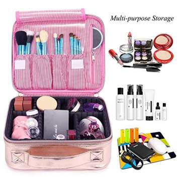 NiceEbag Travel Makeup Bag Cosmetic Bag for Women Girls Professional Train Case Leather Cosmetic Sto...