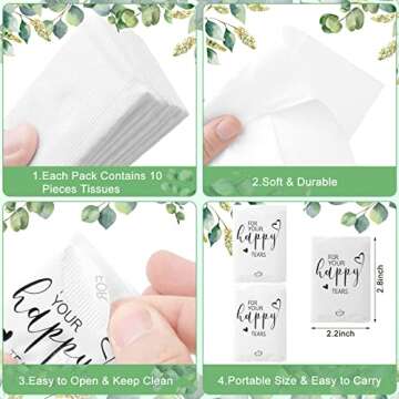Spiareal 50 Pack Happy Tears Tissues Packs Facial Tissues Items for Guests Welcome Bags Pocket Tissues Mini Travel Size 3 Ply Tissue Packs for Wedding Party Favor Ceremony Graduation