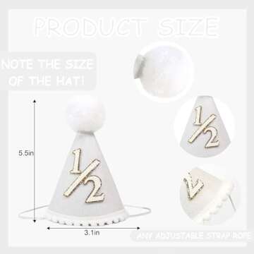 Boho Half Birthday Conical Cap - Natural 6 Month Celebration Hat with Milky White Color for Birthday...