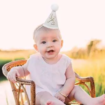 Boho Half Birthday Conical Cap - Natural 6 Month Celebration Hat with Milky White Color for Birthday Celebration