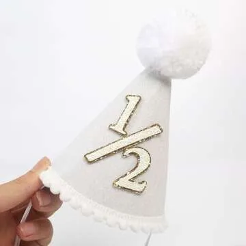 Boho Half Birthday Conical Cap - Natural 6 Month Celebration Hat with Milky White Color for Birthday Celebration