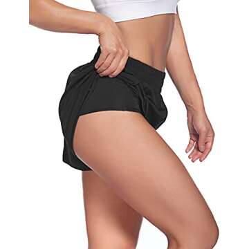 LaLaLa Womens Athletic Shorts Quick-Dry Running Workout Shorts Elastic Waist Sport Spandex Shorts with Liner (XL, Black)