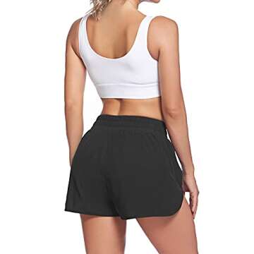 LaLaLa Womens Athletic Shorts Quick-Dry Running Workout Shorts Elastic Waist Sport Spandex Shorts with Liner (XL, Black)