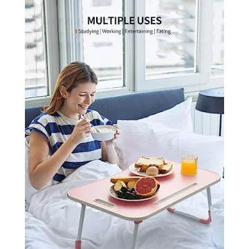 Pink Foldable Laptop Table with Cup Holder Tablet Slot