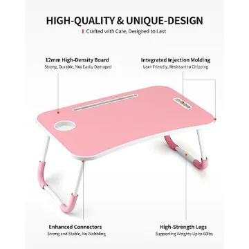 Pink Foldable Laptop Table with Cup Holder Tablet Slot
