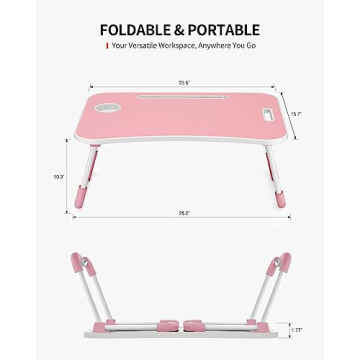 Pink Foldable Laptop Table with Cup Holder Tablet Slot