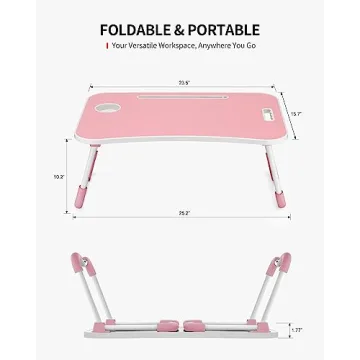 Pink Foldable Laptop Table with Cup Holder Tablet Slot