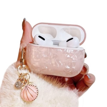 PHOEACC Cute Airpod Pro 2 Case with Glitter Shell Pearl Keychain Marble Hard TPU Protective Cover Co...