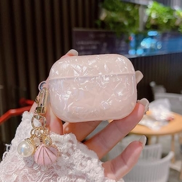 Cute Pink Marble AirPods Pro 2 Case with Keychain