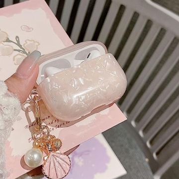 Cute Pink Marble AirPods Pro 2 Case with Keychain