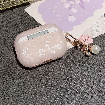 Cute Pink Marble AirPods Pro 2 Case with Keychain