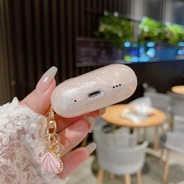 Cute Pink Marble AirPods Pro 2 Case with Keychain