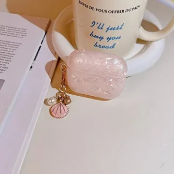 Cute Pink Marble AirPods Pro 2 Case with Keychain