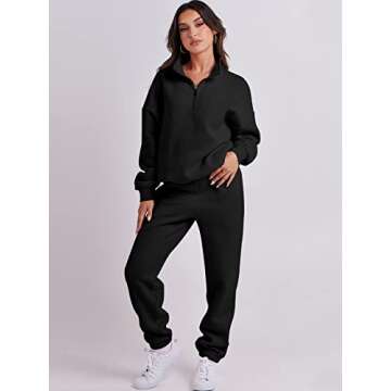 Prinbara Women 2 Piece Outfits Sweat Set 2024 Winter Oversized Sweatshirts Jogger Sweatpants Lounge Sets Fall Tracksuit Black Large