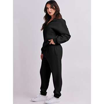Prinbara Women 2 Piece Outfits Sweat Set 2024 Winter Oversized Sweatshirts Jogger Sweatpants Lounge Sets Fall Tracksuit Black Large