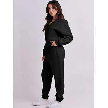Prinbara Women 2 Piece Outfits Sweat Set 2024 Winter Oversized Sweatshirts Jogger Sweatpants Lounge Sets Fall Tracksuit Black Large