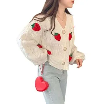 Kawaii Strawberry Knit Cropped Cardigan for Women