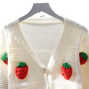 Kawaii Strawberry Knit Cropped Cardigan for Women