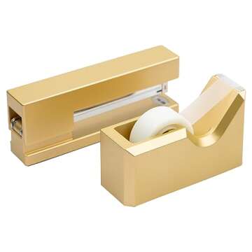 JAM PAPER Office & Desk Sets - 1 Stapler & 1 Tape Dispenser - Gold - 2/Pack