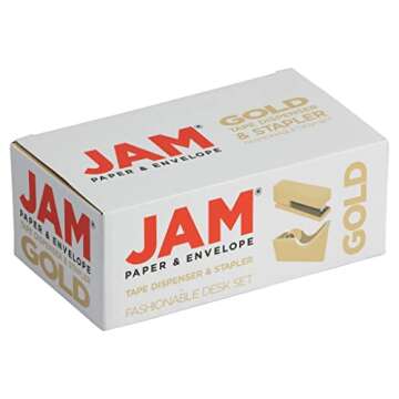 JAM PAPER Office & Desk Sets - 1 Stapler & 1 Tape Dispenser - Gold - 2/Pack