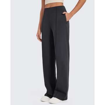 G4Free Black Wide Leg Pants with Pockets Stretchy Yoga Dress Pants Women Casual Sweatpants Comfy Travel Business Casual Trousers Pants(Black,M,29")