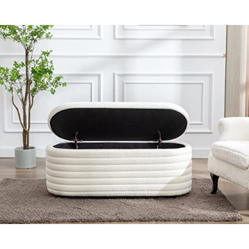 Stylish White Teddy Ottoman Bench with Hidden Storage