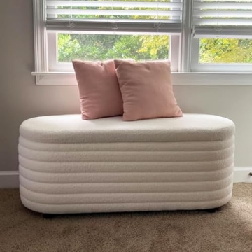 Stylish White Teddy Ottoman Bench with Hidden Storage