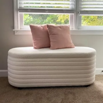 Stylish White Teddy Ottoman Bench with Hidden Storage