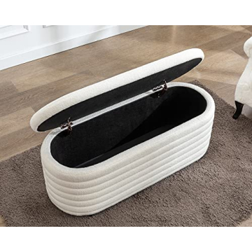 Stylish White Teddy Ottoman Bench with Hidden Storage