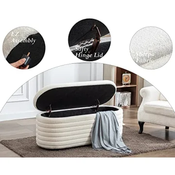 Stylish White Teddy Ottoman Bench with Hidden Storage