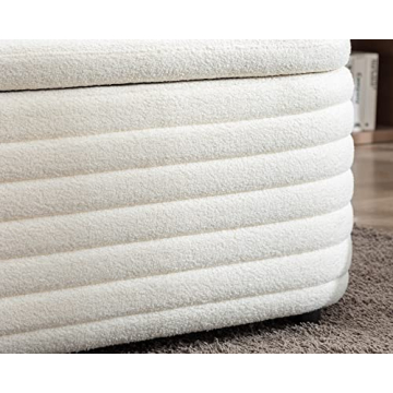 Stylish White Teddy Ottoman Bench with Hidden Storage