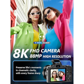 2025 8K Digital Camera, 88MP WiFi Cameras with Dual Lenses and Touchscreen