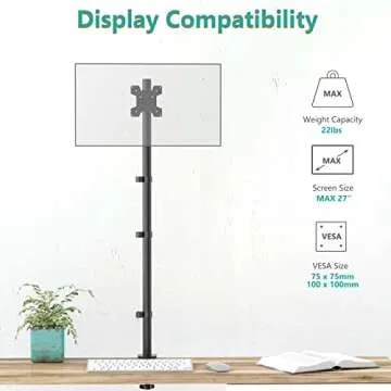 WALI Single Monitor Stand Desk Mount, 39 inch Tall Monitor Stand Fully Adjustable, Articulating Arm ...